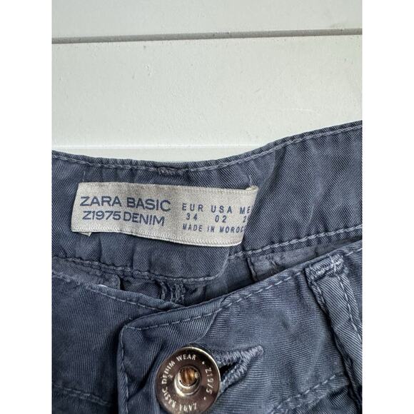 Zara Basic Womens Z1975 Denim Pants Size 2 Navy Blue Tapered Cuffed Lyocell - Picture 3 of 6